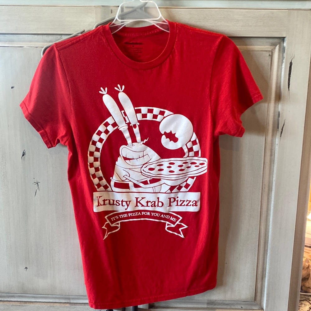 Nickelodeon‎ Krusty Krab Pizza Spongebob Red Graphic Crewneck T-Shirt SZ Small